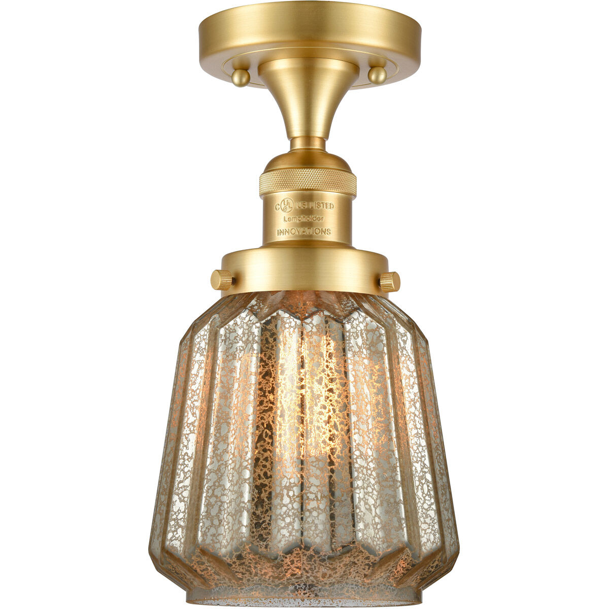 Franklin Restoration Chatham LED 6 inch Satin Gold Semi-Flush Mount Ceiling Light in Mercury Glass, Franklin Restoration