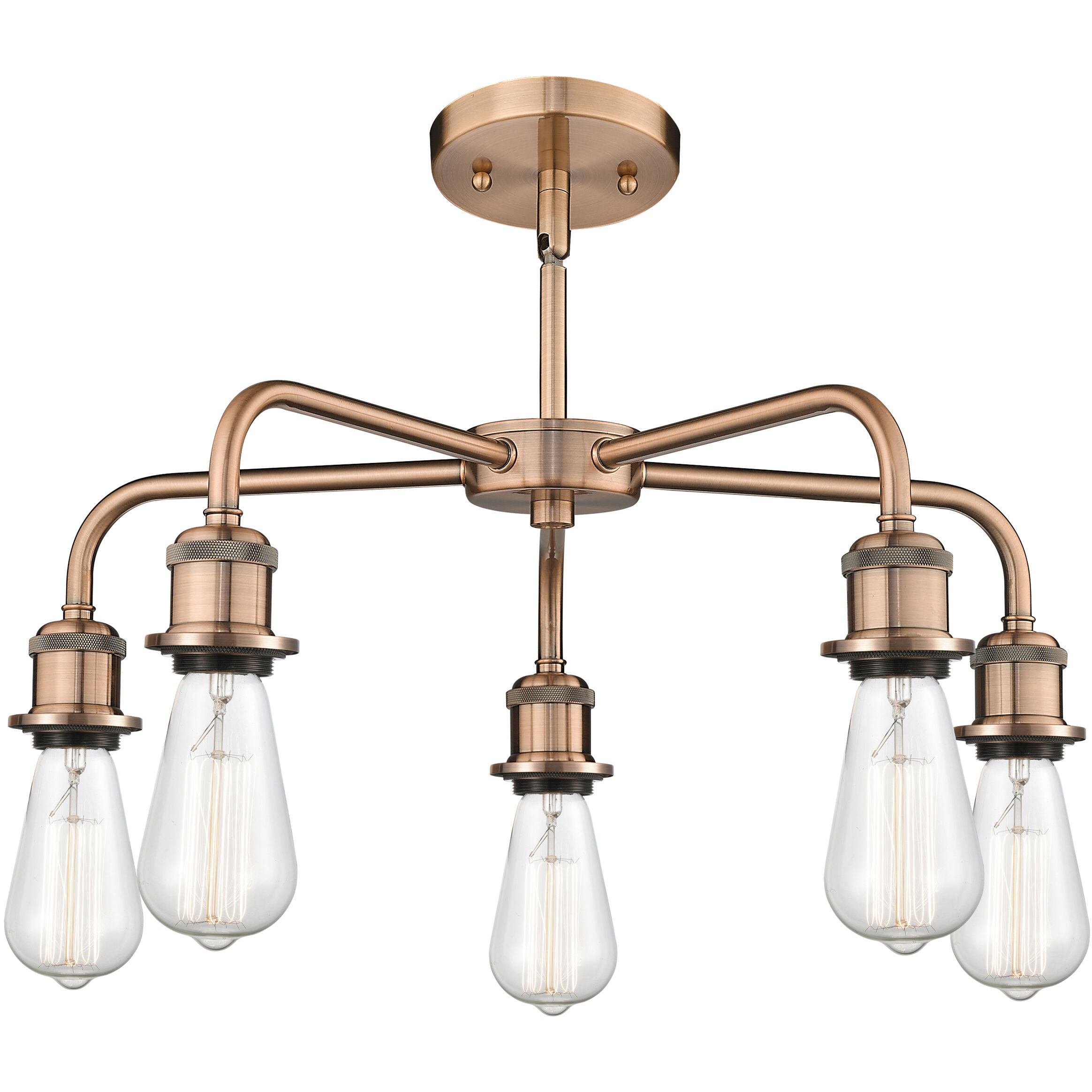 Fenton 5 Light 24.5 inch Antique Copper Chandelier Ceiling Light in Clear