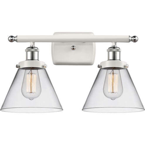 Ballston Large Cone LED 16 inch White and Polished Chrome Bath Vanity Light Wall Light in Clear Glass