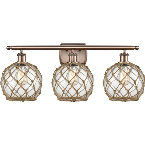 Ballston Farmhouse Rope LED 26 inch Antique Copper Bath Vanity Light Wall Light in Clear Glass with Brown Rope, Ballston
