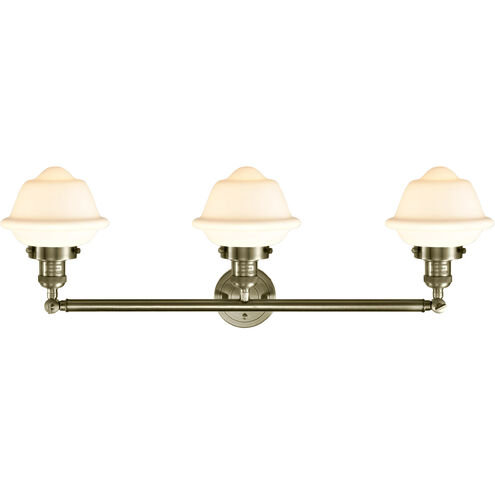 Franklin Restoration Small Oxford LED 34 inch Antique Brass Bath Vanity Light Wall Light in Matte White Glass, Franklin Restoration