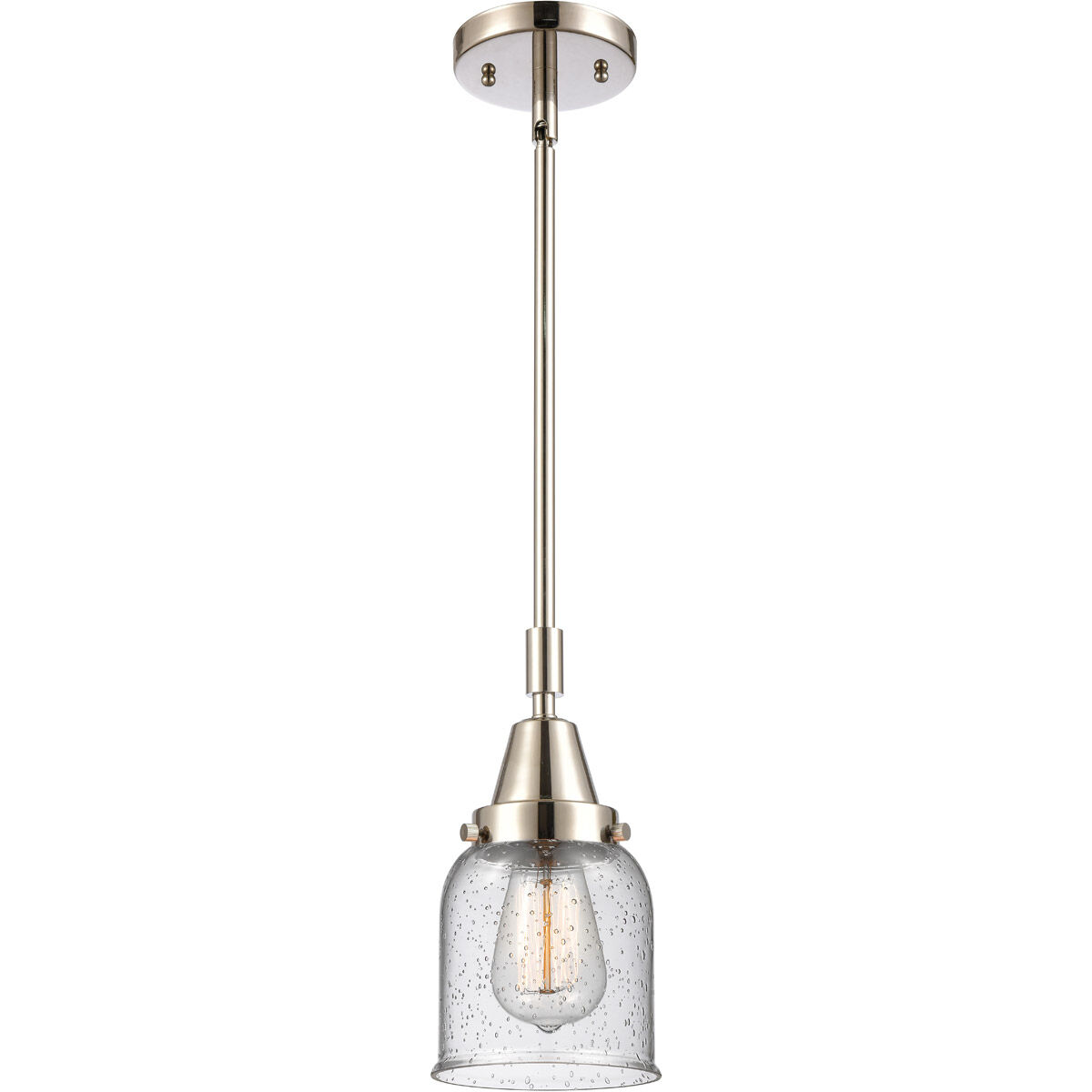 Franklin Restoration Small Bell LED 5 inch Polished Nickel Mini Pendant Ceiling Light in Seedy Glass