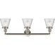 Franklin Restoration Small Cone 3 Light 30 inch Brushed Satin Nickel Bath Vanity Light Wall Light in Seedy Glass, Franklin Restoration