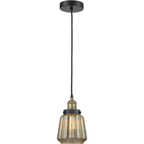 Chatham 1 Light 7 inch Black Antique Brass Mini Pendant Ceiling Light in Mercury Glass