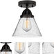 Nouveau 2 Large Cone 1 Light 8 inch Matte Black Semi-Flush Mount Ceiling Light in Seedy Glass