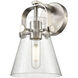 Pilaster II Cone Sconce Wall Light in Satin Nickel, Seedy Glass