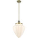 Franklin Restoration Bullet LED 12 inch Antique Brass Mini Pendant Ceiling Light in Matte White