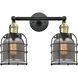Franklin Restoration Small Bell Cage LED 16 inch Black Antique Brass Bath Vanity Light Wall Light in Plated Smoke Glass, Franklin Restoration