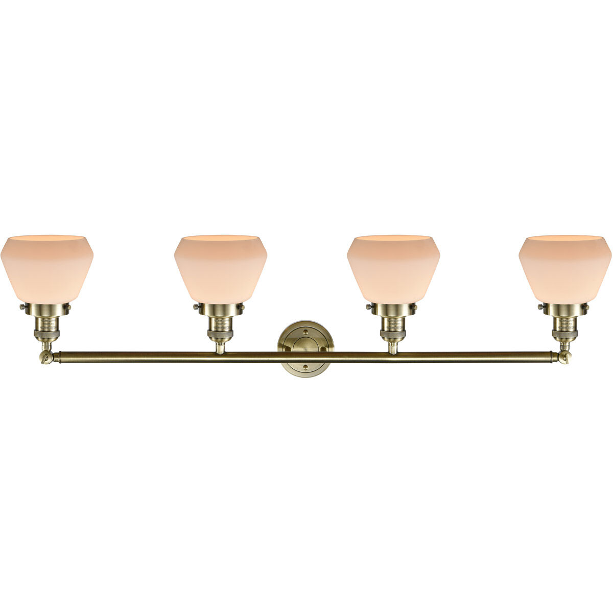 Franklin Restoration Fulton 4 Light 43 inch Antique Brass Bath Vanity Light Wall Light in Incandescent, Matte White Glass, Franklin Restoration