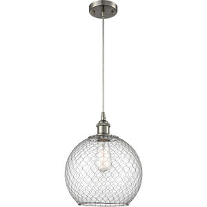 Ballston Large Farmhouse Chicken Wire 1 Light 10 inch Brushed Satin Nickel Mini Pendant Ceiling Light in Clear Glass with Nickel Wire, Ballston