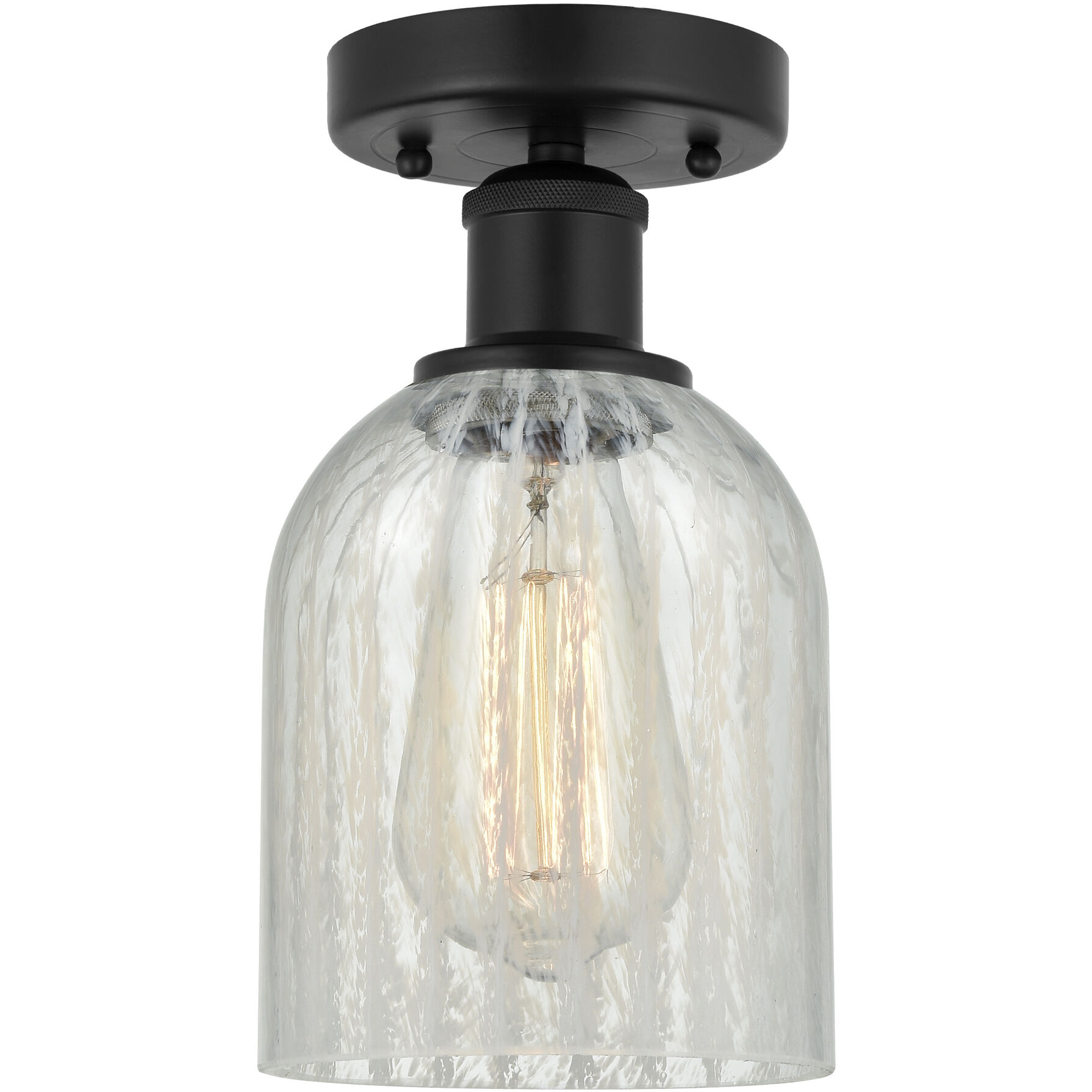 Edison Caledonia 1 Light 5 inch Matte Black Semi-Flush Mount Ceiling Light in Mouchette Glass