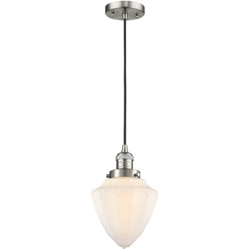 Franklin Restoration Bullet 1 Light 7 inch Brushed Satin Nickel Mini Pendant Ceiling Light in Incandescent, Matte White