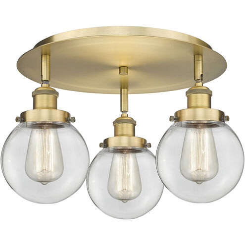 Beacon 3 Light 17.75 inch Brushed Brass Flush Mount Ceiling Light in Clear