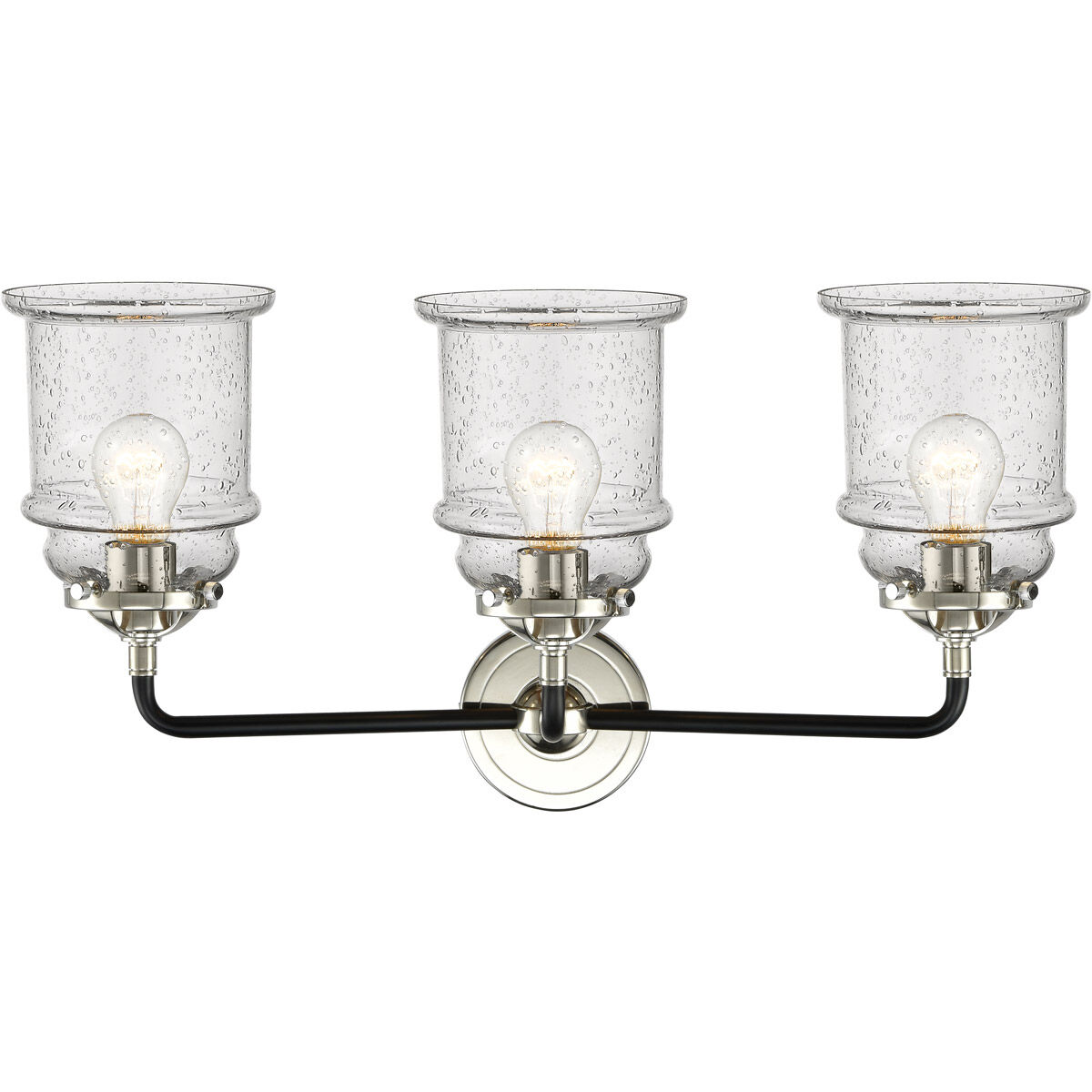 Nouveau Canton 3 Light 24 inch Black Polished Nickel Bath Vanity Light Wall Light in Seedy Glass, Nouveau