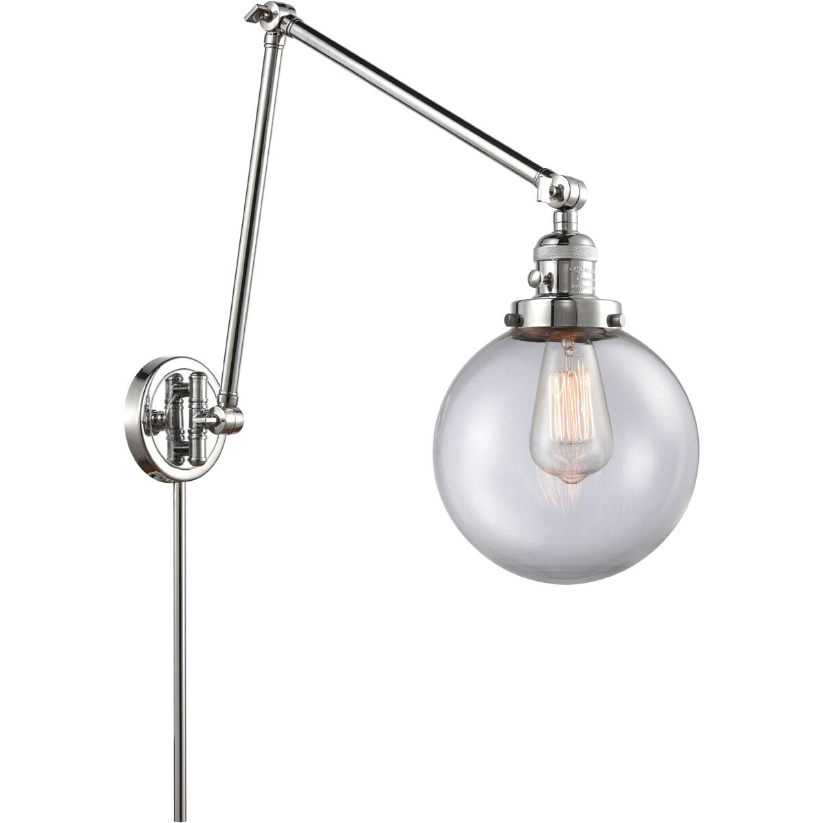 Large Beacon 30 inch 60.00 watt Polished Chrome Swing Arm Wall Light, Franklin Restoration