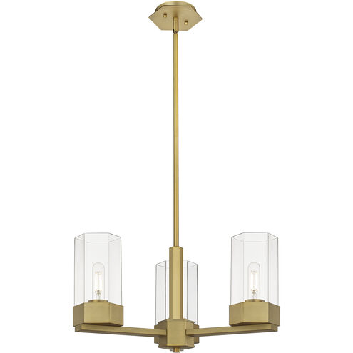 Claverack 3 Light 21.63 inch Brushed Brass Pendant Ceiling Light in Clear Glass