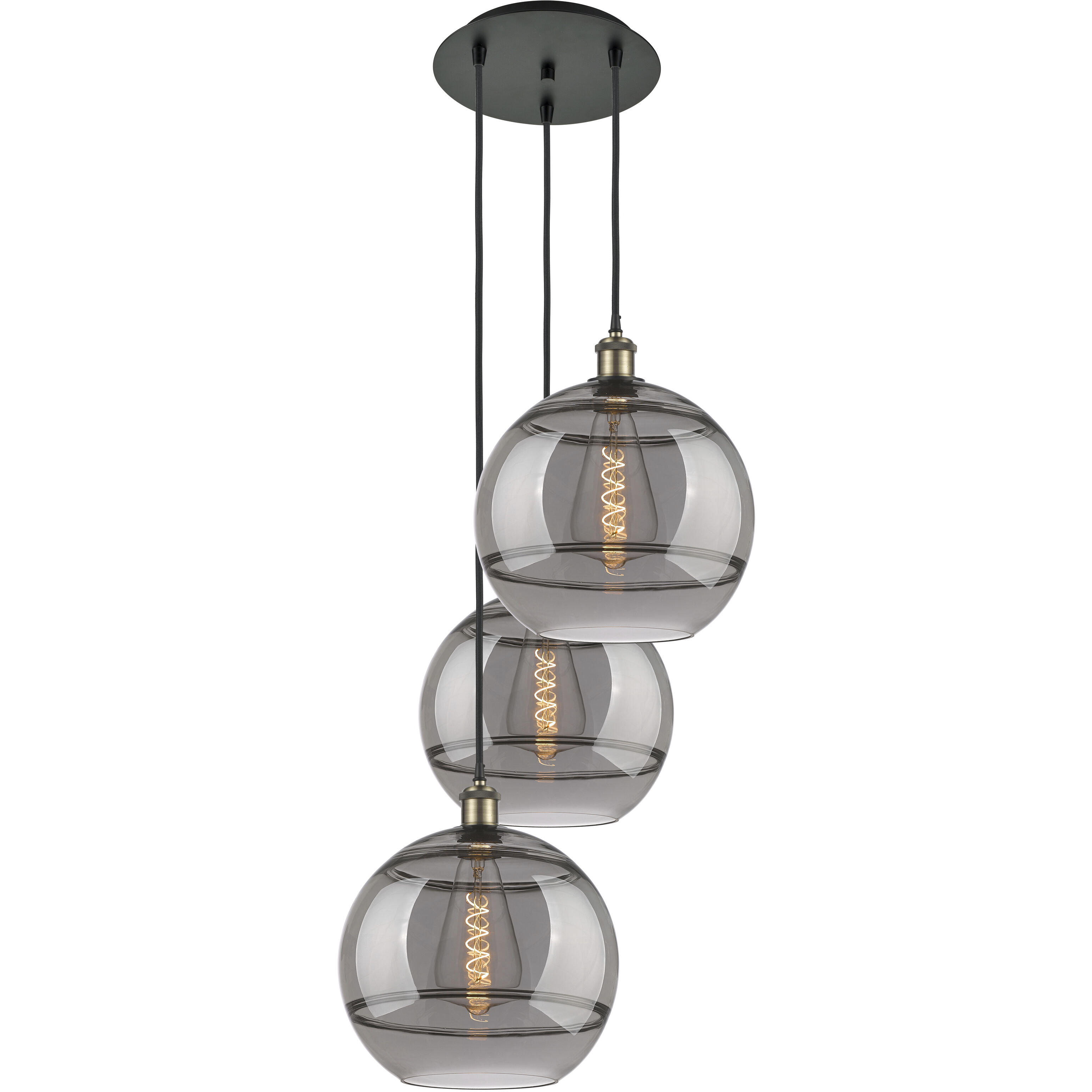 Ballston Rochester 3 Light 18.5 inch Black Antique Brass Cord Hung Multi Pendant Ceiling Light