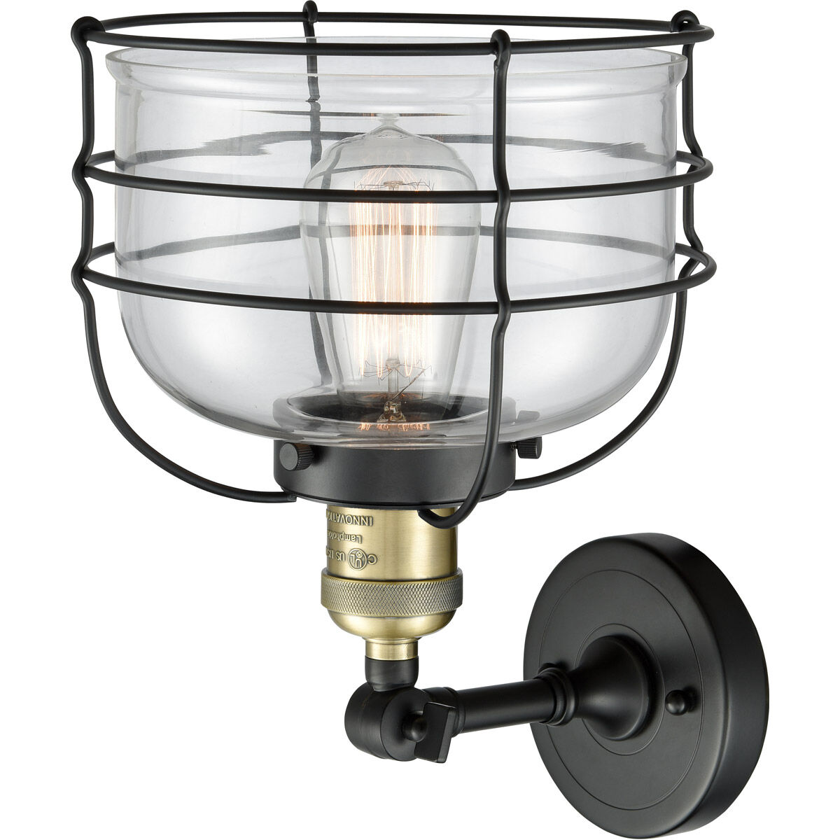 Franklin Restoration Large Bell Cage 1 Light 8 inch Black Antique Brass Semi-Flush Mount Ceiling Light in Clear with Cage, Franklin Restoration