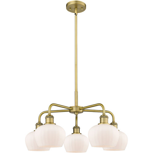 Fenton 5 Light 24.5 inch Brushed Brass Chandelier Ceiling Light in Matte White