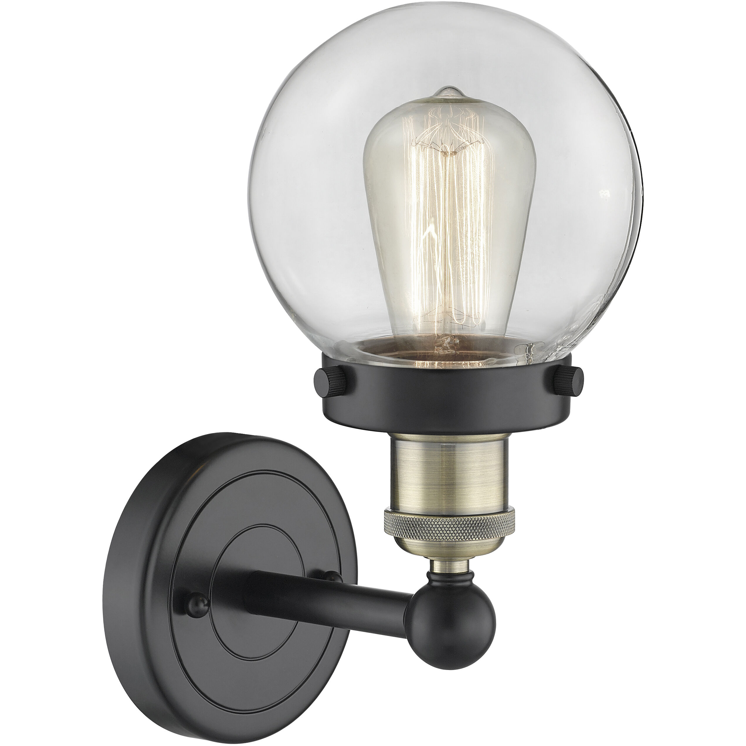 Beacon Sconce Wall Light in Black Antique Brass, Clear