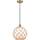 Edison Farmhouse Rope LED 10 inch Antique Brass Mini Pendant Ceiling Light in White Glass with Brown Rope
