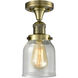 Franklin Restoration Small Bell 1 Light 5 inch Antique Brass Semi-Flush Mount Ceiling Light in Incandescent, Seedy Glass, Franklin Restoration