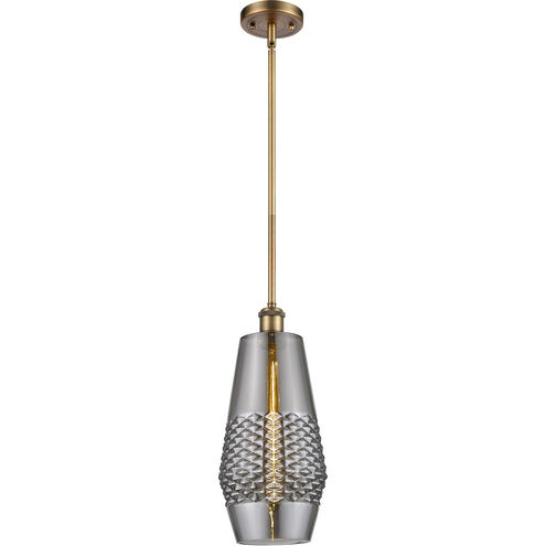 Ballston Windham LED 7 inch Brushed Brass Mini Pendant Ceiling Light in Plated Smoke Glass