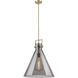 Newton Cone 1 Light 18 inch Brushed Brass Pendant Ceiling Light in Light Smoke Glass