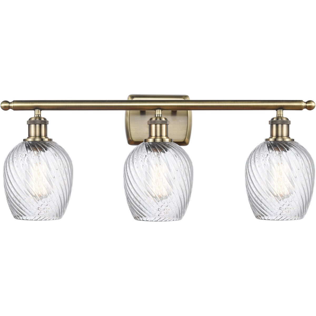 Ballston Salina 3 Light 26 inch Antique Brass Bath Vanity Light Wall Light in Incandescent, Clear Spiral Fluted Glass, Ballston