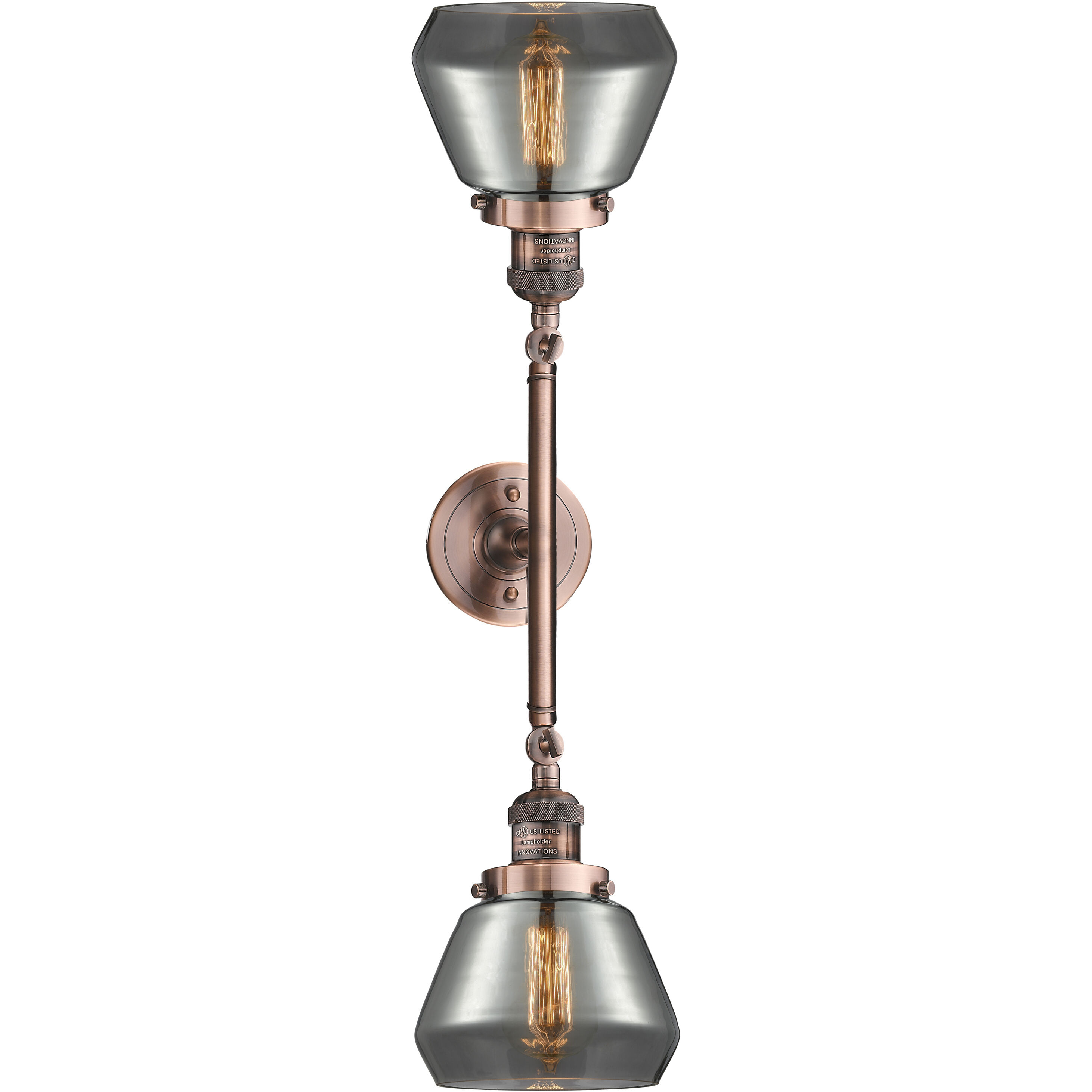 Franklin Restoration Fulton 2 Light 17 inch Antique Copper Bath Vanity Light Wall Light in Plated Smoke Glass, Franklin Restoration