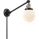 Beacon 21 inch 3.5 watt Black Antique Brass Swing Arm Wall Light in Matte White Glass, Franklin Restoration