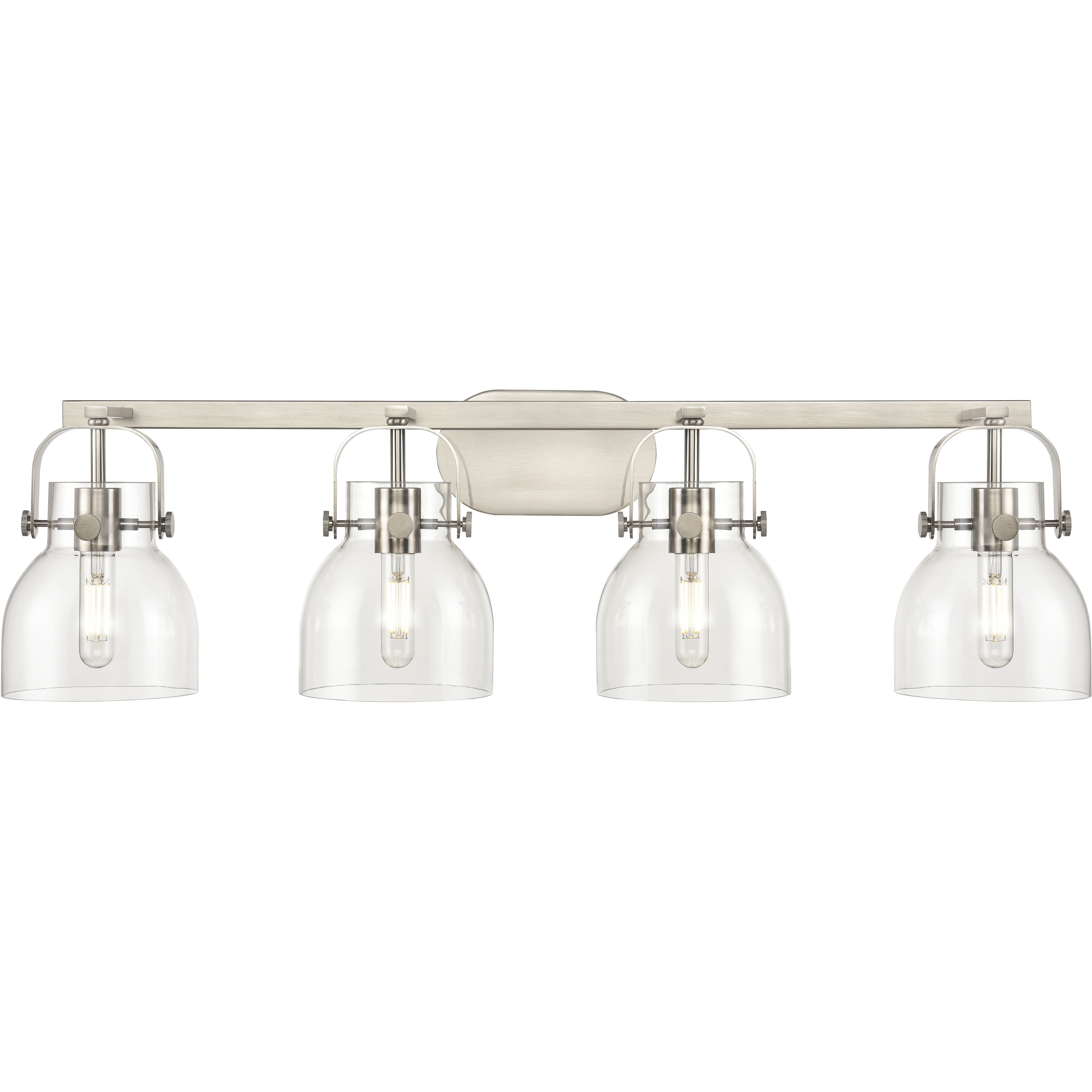 Pilaster II Bell 4 Light 36.5 inch Satin Nickel Bath Vanity Light Wall Light in Clear Glass