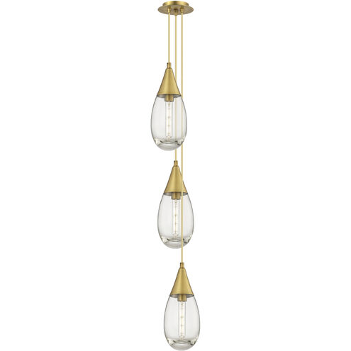 Malone 3 Light 8 inch Brushed Brass Multi Pendant Ceiling Light in Clear Glass