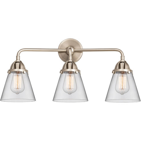 Nouveau 2 Small Cone 3 Light 24 inch Oil Rubbed Bronze Bath Vanity Light Wall Light in Clear Glass