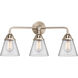 Nouveau 2 Small Cone 3 Light 24 inch Oil Rubbed Bronze Bath Vanity Light Wall Light in Clear Glass
