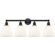 Edison Bristol Glass 4 Light 35 inch Matte Black Bath Vanity Light Wall Light in Matte White Glass