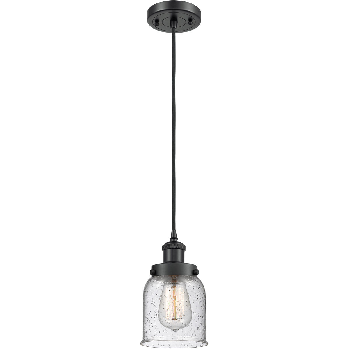 Ballston Small Bell LED 5 inch Matte Black Mini Pendant Ceiling Light in Seedy Glass, Ballston