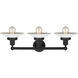 Edison Athens 3 Light 24 inch Matte Black Bath Vanity Light Wall Light in Clear Glass