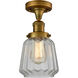 Franklin Restoration Chatham LED 6 inch Brushed Brass Semi-Flush Mount Ceiling Light in Clear Glass, Franklin Restoration