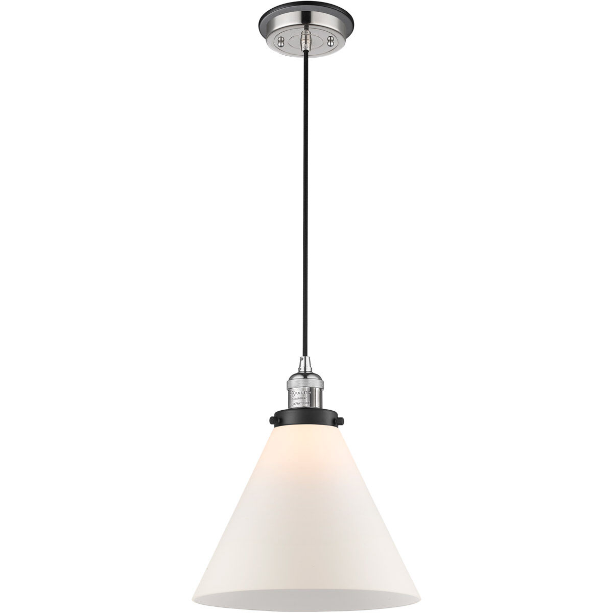 Franklin Restoration X-Large Cone 1 Light 12 inch Polished Nickel/Matte Black Mini Pendant Ceiling Light in Matte White Glass