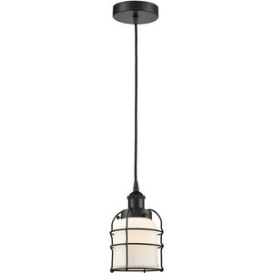 Bell Cage 1 Light 6 inch Matte Black Mini Pendant Ceiling Light in Matte White Glass