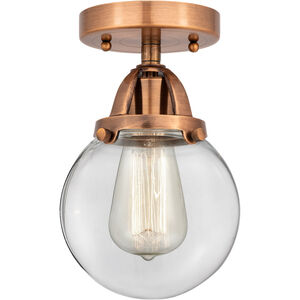 Nouveau 2 Beacon 1 Light 6 inch Antique Copper Semi-Flush Mount Ceiling Light in Clear Glass