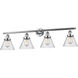 Franklin Restoration Large Cone 4 Light 44 inch Polished Nickel Bath Vanity Light Wall Light in Seedy Glass, Franklin Restoration