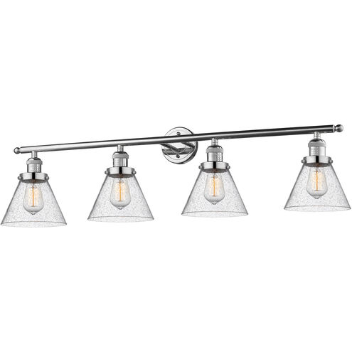 Franklin Restoration Large Cone 4 Light 44 inch Polished Nickel Bath Vanity Light Wall Light in Seedy Glass, Franklin Restoration