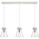 Newton Cone 3 Light 39.75 inch Polished Nickel Linear Pendant Ceiling Light in Seedy Glass
