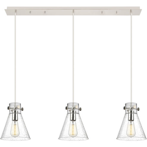 Newton Cone 3 Light 39.75 inch Polished Nickel Linear Pendant Ceiling Light in Seedy Glass
