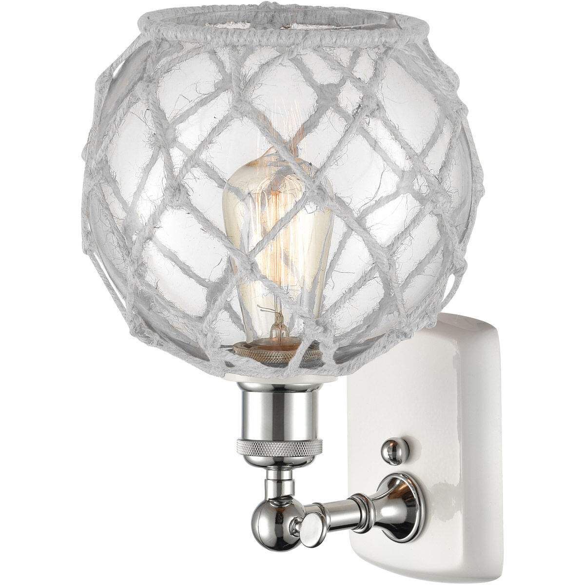 Ballston Farmhouse Rope 1 Light 8 inch White and Polished Chrome Sconce Wall Light in Clear Glass with White Rope, Ballston