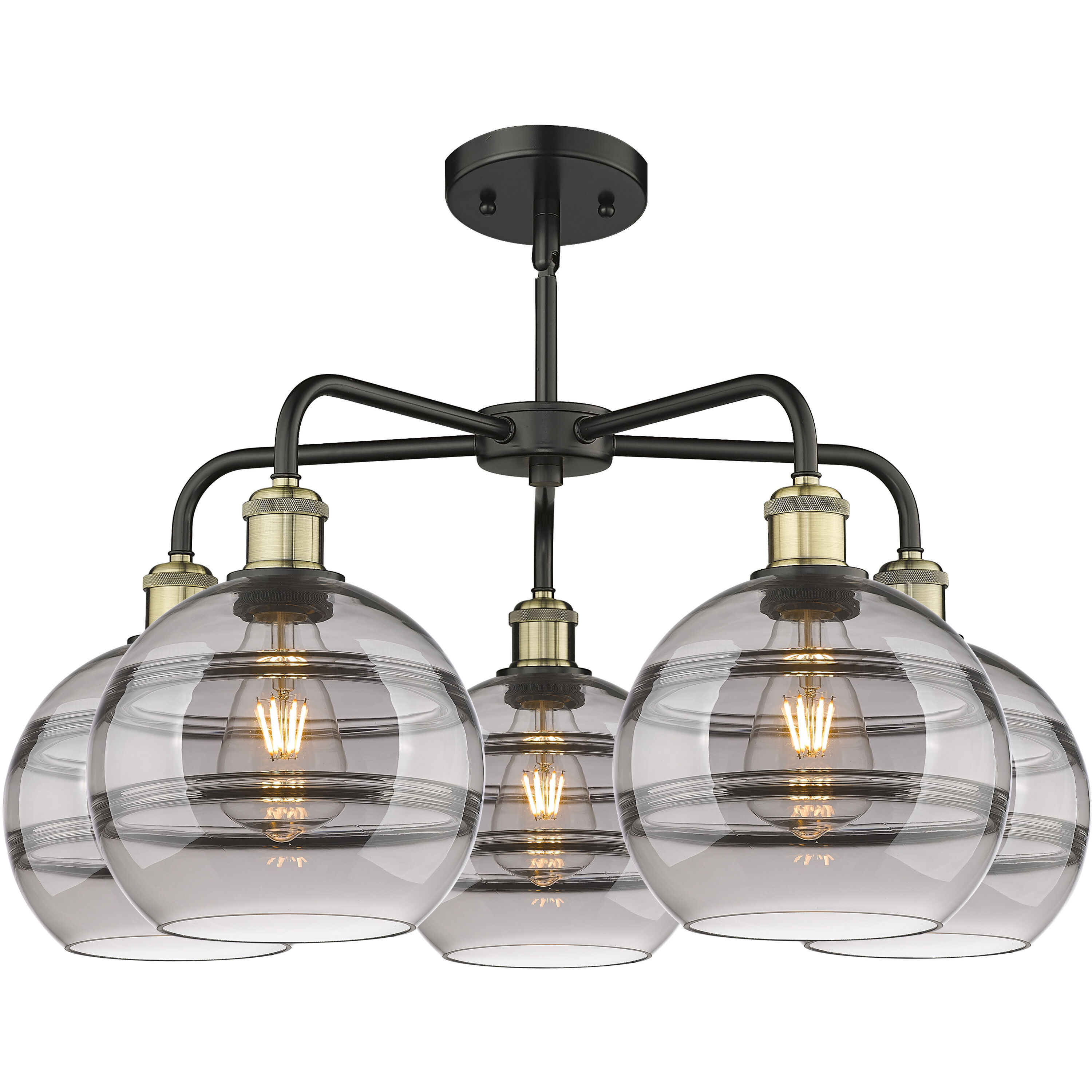 Ballston Rochester 5 Light 26 inch Black Antique Brass Stem Hung Chandelier Ceiling Light