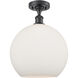 Edison Athens 1 Light 12 inch Matte Black Semi-Flush Mount Ceiling Light in Matte White Glass