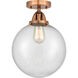 Nouveau 2 Beacon LED 10 inch Antique Copper Semi-Flush Mount Ceiling Light in Seedy Glass